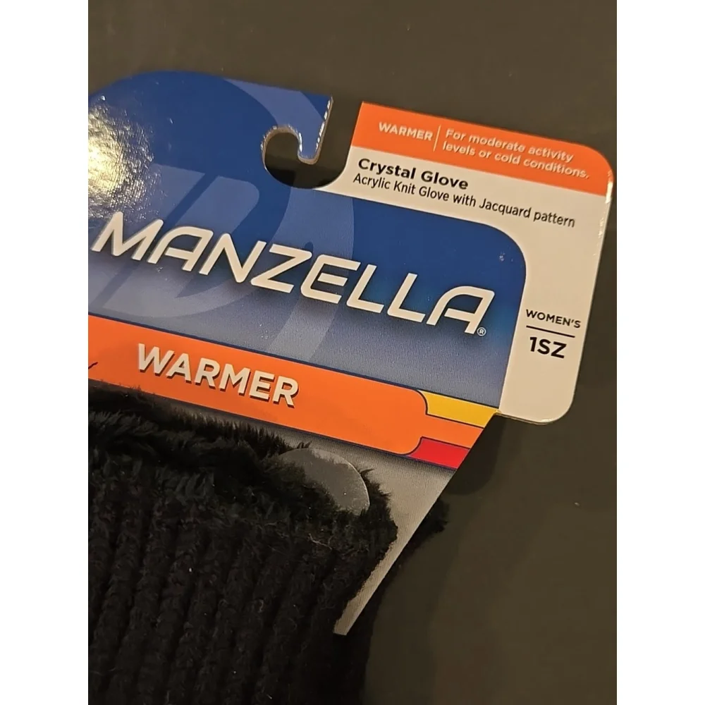 Manzella Crystal Glove OSFM New With Tags Black Grey Jacquard Pattern (E-17)